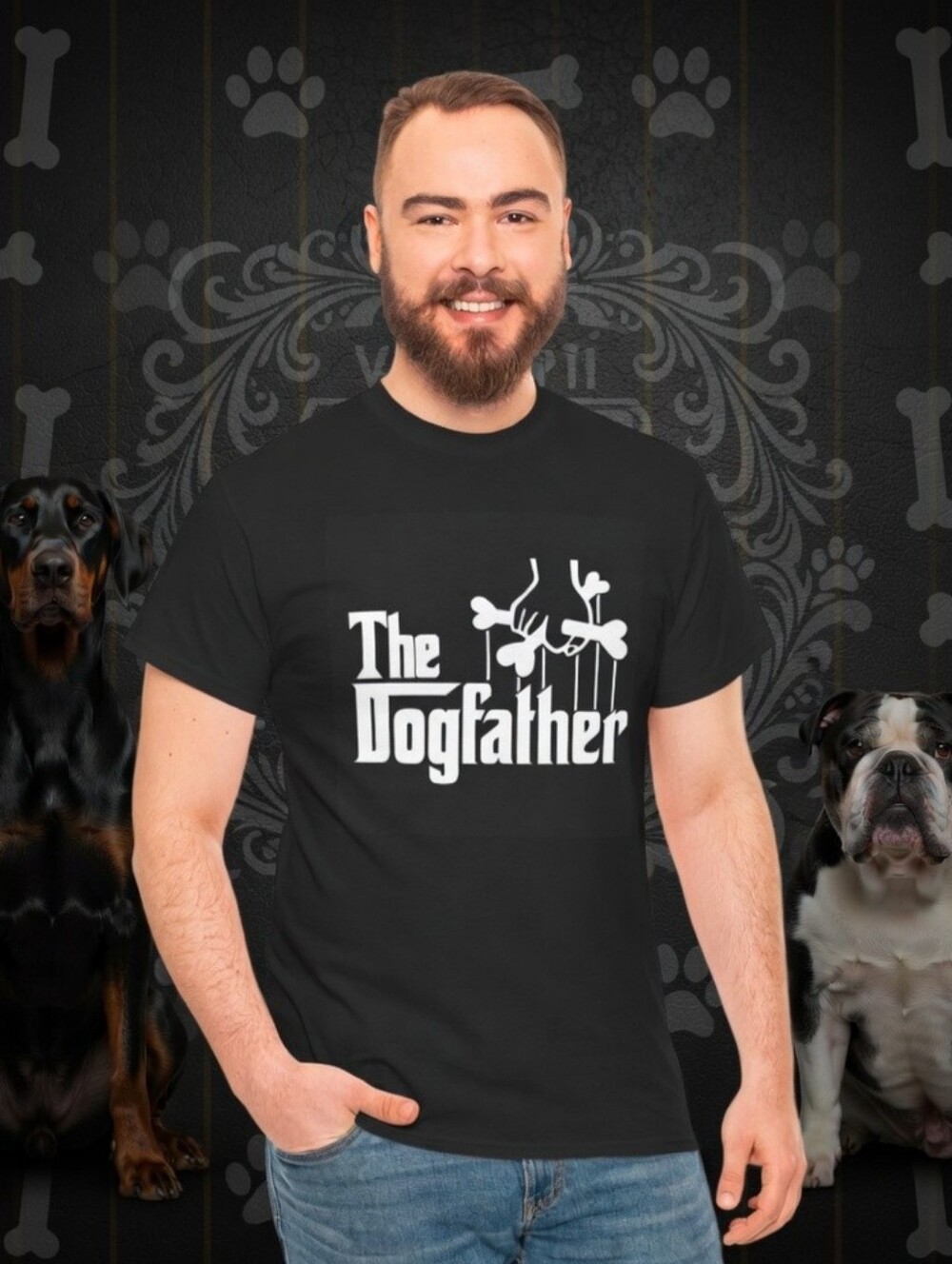Black "The Dogfather" Graphic Dog Lover T-Shirt